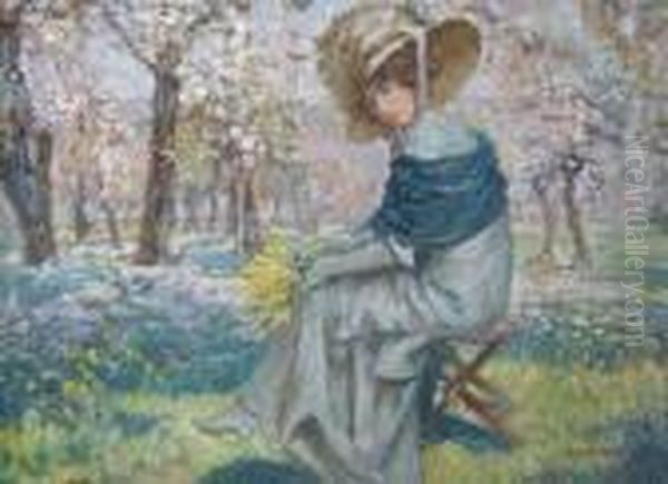 Lady In Cherry Orchard Oil Painting by Richard Ranft