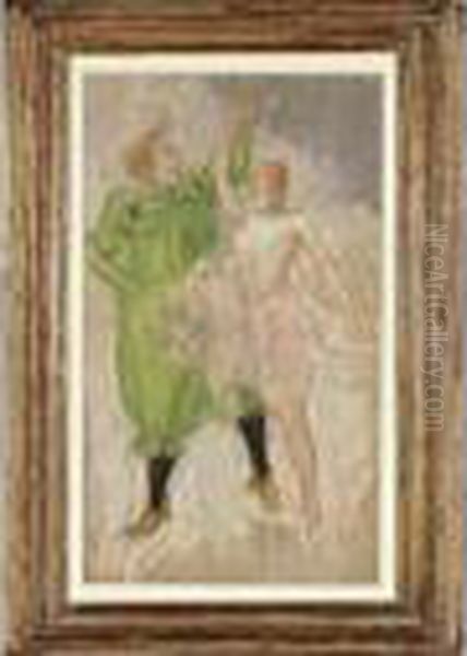 Le Clown Vert Et La Danseuse Pastel Oil Painting by Richard Ranft