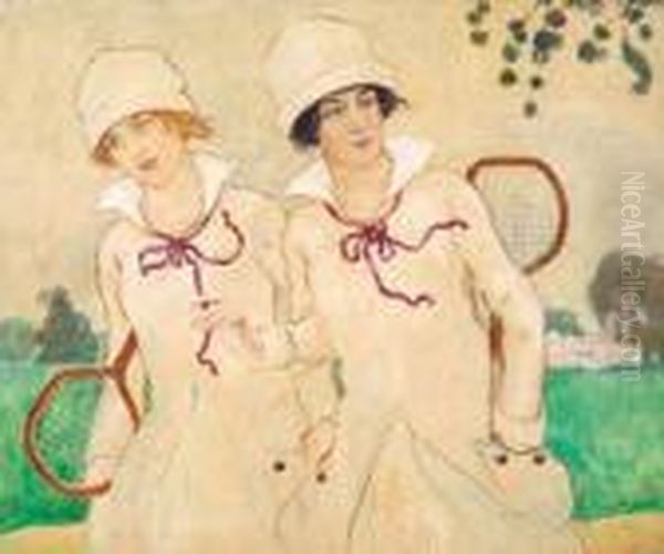 Joueuses De Tennis Oil Painting by Richard Ranft