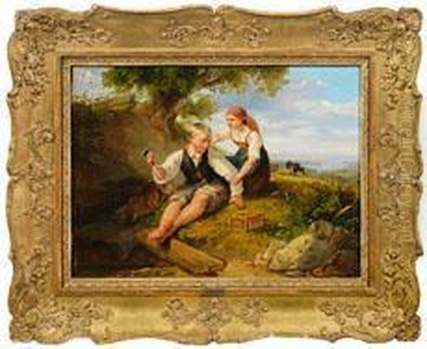 Junger Vogelfanger Mit Madchen Oil Painting by Johann Matthias Ranftl