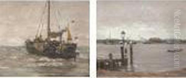 Our Dock And Unloading The Boat: A Pair Of Paintings Oil Painting by Henry Ward Ranger