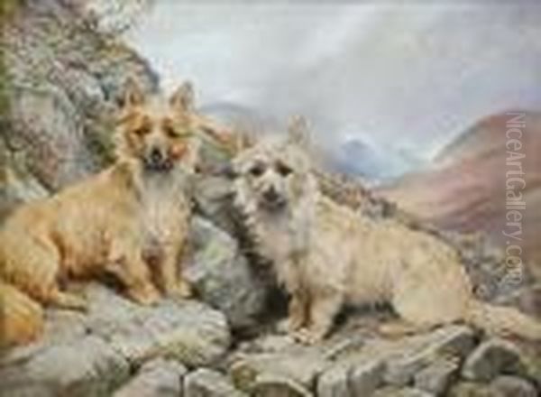 Portrait Of Cairn Terriers ``morag And Speirach`` Oil Painting by Andrew Scott Rankin