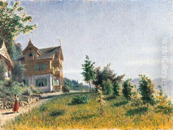 Lo Chalet Di Villa Ada Sul Lago Maggiore Oil Painting by Daniele Ranzoni