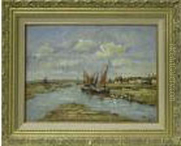 Voiliers De Peche A Maree Basse Oil Painting by Gustav Ranzoni