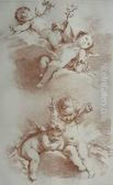 After Boucher- Cherubs- 
Lithograph By Emile Wather, Publishedby Lemercier, Paris, Very Good 
Condition, 12 3/4 X 8'' Oil Painting by Gustav Ranzoni