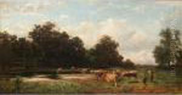 Cattle Watering Oil Painting by Gustav Ranzoni