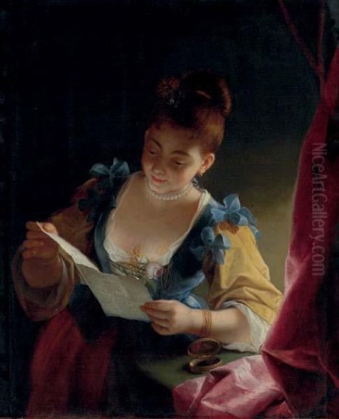 A Young Lady Reading Oil Painting by Jean Raoux