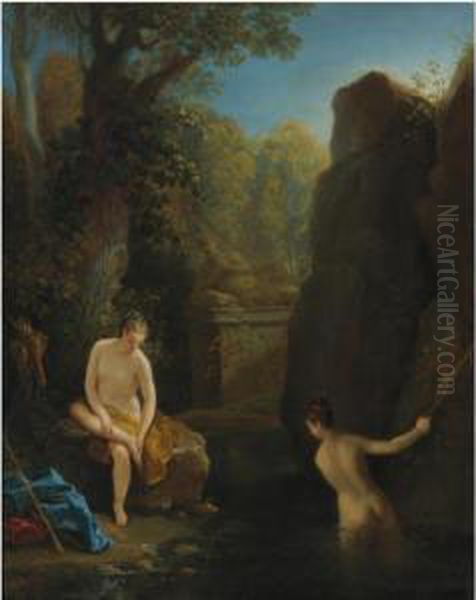 Diana And A Nymph Bathing Oil Painting by Jean Raoux