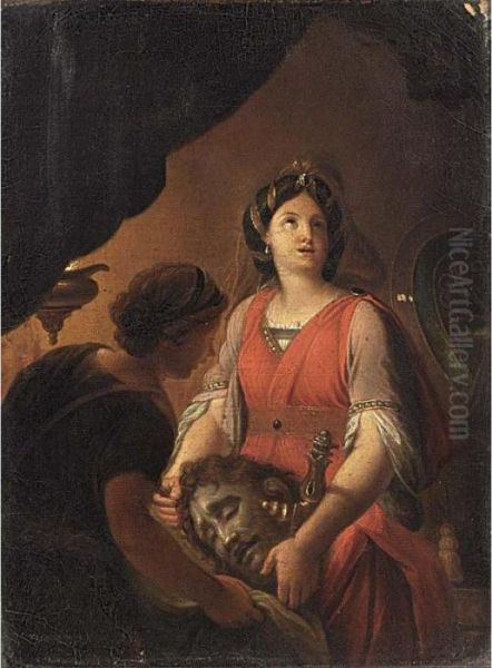 Judith And Her Servant With The Head Of Holofernes Oil Painting by Jean Raoux