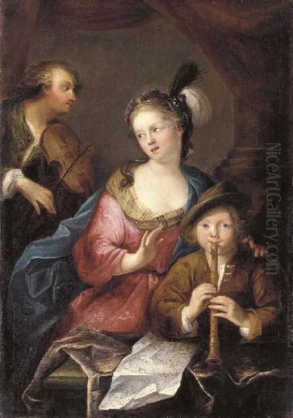 Musicians In An Interior Oil Painting by Jean Raoux