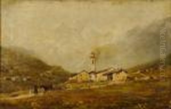 Paesaggio Montano Con Carretto Oil Painting by Camillo Rapetti