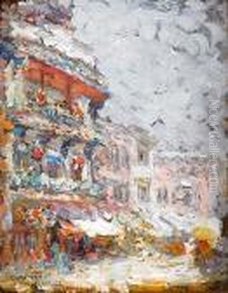 A Chinatown Gate And Pagoda Oil Painting by Joseph Morris Raphael