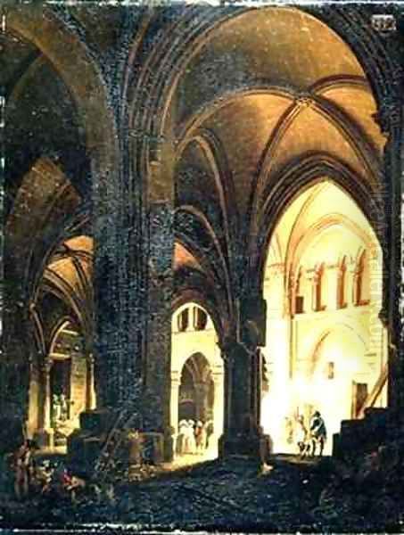 Interior of the Eglise des Saints Innocents Paris Oil Painting by Pierre-Antoine Demachy