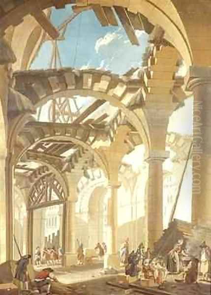 Construction of a Wheat Market Oil Painting by Pierre-Antoine Demachy