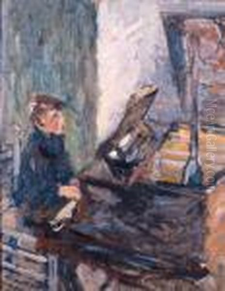 Piet (pianist): The Son Of The Artist Playing The Piano Oil Painting by Joseph Morris Raphael