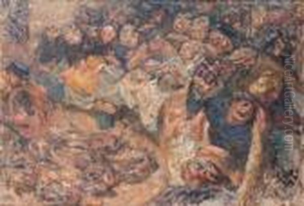 A Fish Market Oil Painting by Joseph Morris Raphael