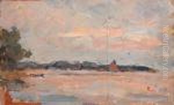 A Sailing Boat On The Lake De Kaag Near Leiden Oil Painting by Joseph Morris Raphael