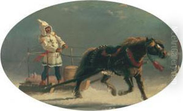 Habitant, Horse And Sleigh Oil Painting by William Raphael