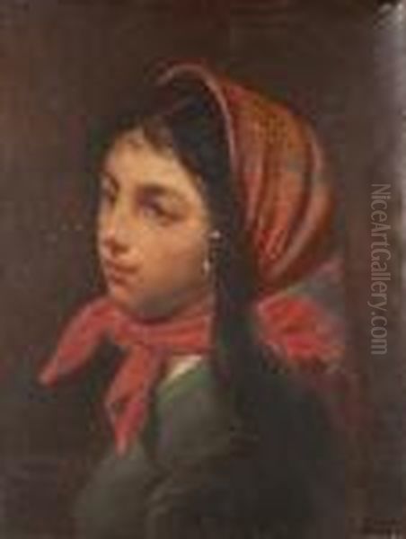 A Study Of A Canadian Girl Wearing A Shawl Oil Painting by William Raphael