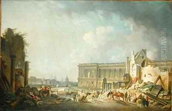 Clearing the Colonnade of the Louvre Oil Painting by Pierre-Antoine Demachy