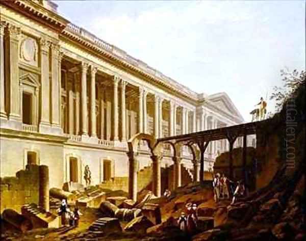 Demolition of the Hotel de Bourbon and clearing the Louvre Colonnade Oil Painting by Pierre-Antoine Demachy