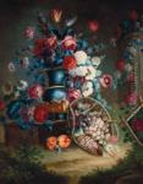 Natura Morta Con Fiori E Frutta Oil Painting by Michele Antonio Rapous