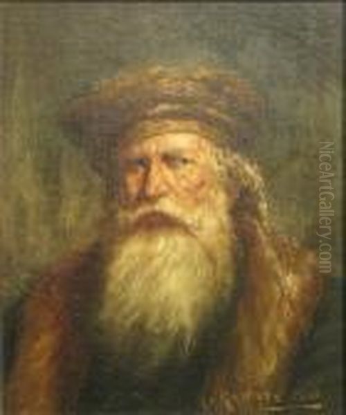 A Portrait Of A Bearded Gentleman With A Hat Oil Painting by Henry Raschen