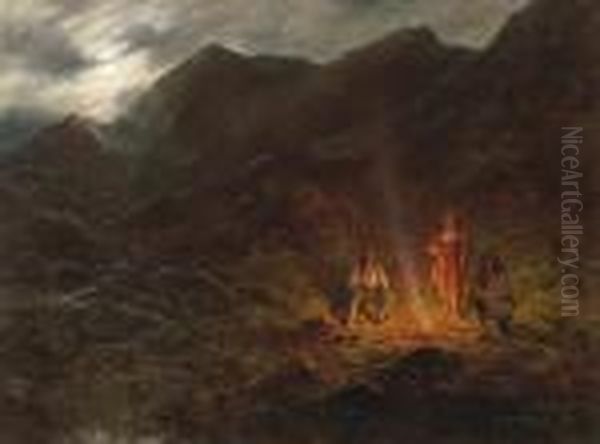 The Evening Campfire Oil Painting by Henry Raschen