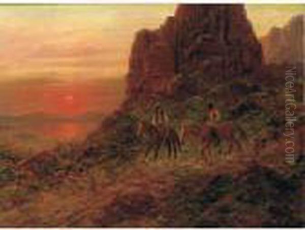 Apaches Scouting In Mountains, Sunset Oil Painting by Henry Raschen