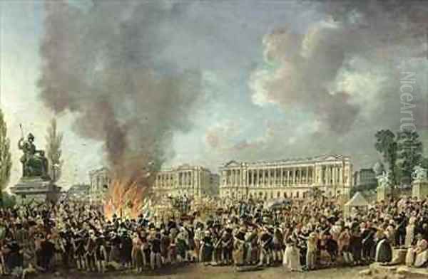 The Celebration of Unity Destroying the Emblems of Monarchy Place de la Concorde Oil Painting by Pierre-Antoine Demachy