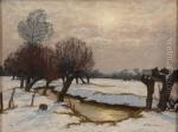 Die Niers Im Winter. Oil Painting by Alfred Rasenberger