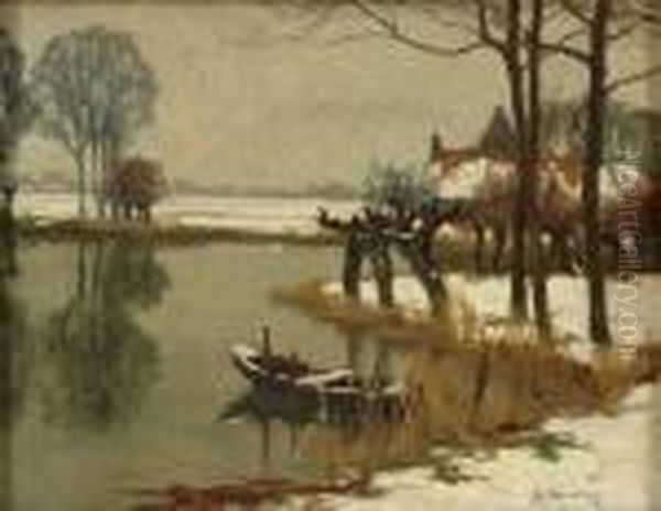 Wintertag Am Niederrhein. Oil Painting by Alfred Rasenberger