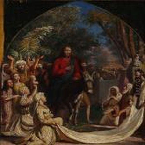 Jesus In Jerusalem On Palm Sunday Oil Painting by J.E. Carl Rasmussen