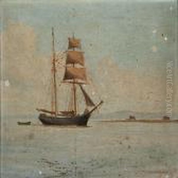 A Brig Near A Coast Oil Painting by J.E. Carl Rasmussen