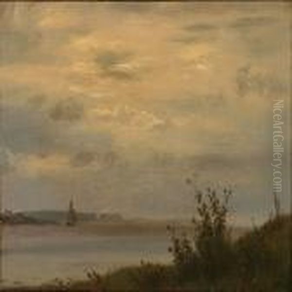 Coastal Scene From Lillebaelt, Denmark Oil Painting by J.E. Carl Rasmussen