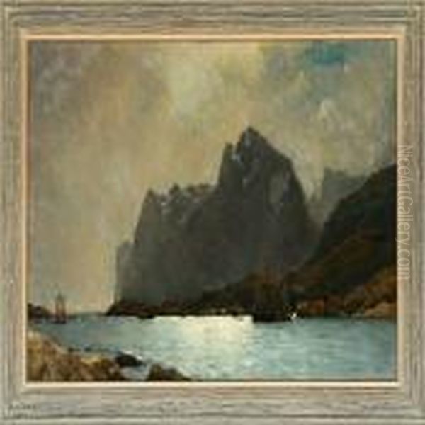 Summer Fiord Scene, Presumeably From Nuuk, Greenland Oil Painting by J.E. Carl Rasmussen