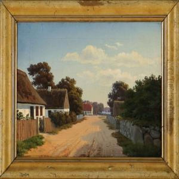 A Danish Village Alley Near The Sea Oil Painting by J.E. Carl Rasmussen