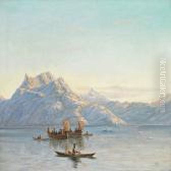 Scenery Ingreenland At Godthaabsfjorden Oil Painting by J.E. Carl Rasmussen