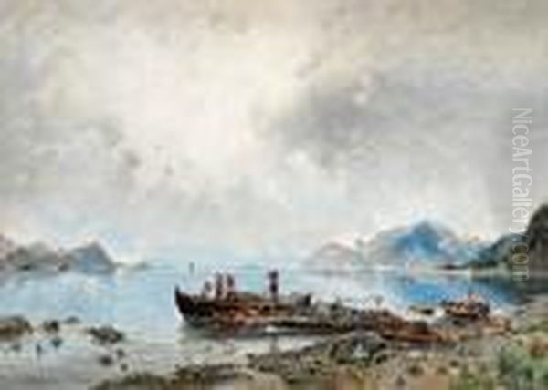 Lastning Vid Stranden Oil Painting by Georg Anton Rasmussen