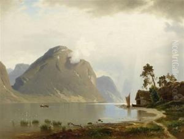 Fjord Landscape Oil Painting by Georg Anton Rasmussen