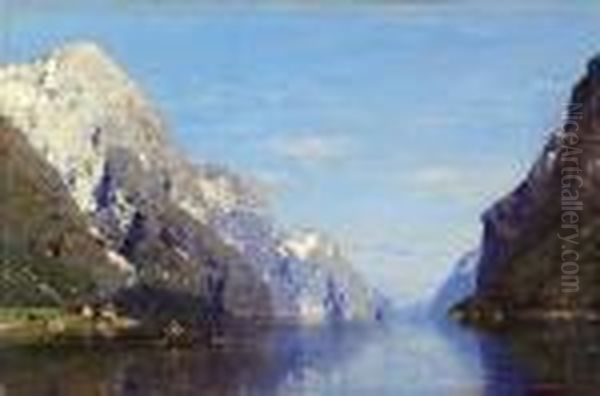 Fiordy W Sloncu Oil Painting by Georg Anton Rasmussen