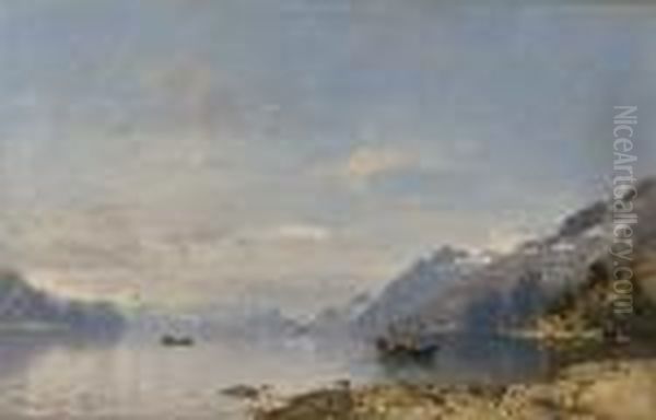 Fjord Landscape Oil Painting by Georg Anton Rasmussen