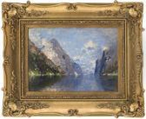 Fjordlandscape Oil Painting by Georg Anton Rasmussen