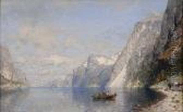 Sommerlicher Fjord Mit Fischerdorf. Oil Painting by Georg Anton Rasmussen