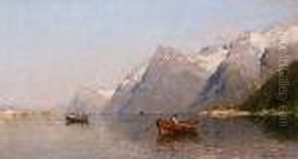 Sonniger Fjord Mit Fischern Oil Painting by Georg Anton Rasmussen