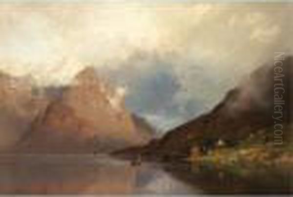 Brygge Ved Fjorden (pier At The Fjord) Oil Painting by Georg Anton Rasmussen