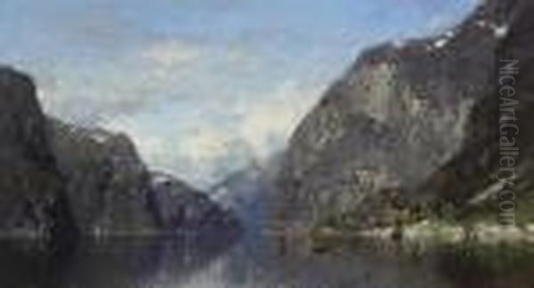 Fjordlandschaft. Oil Painting by Georg Anton Rasmussen