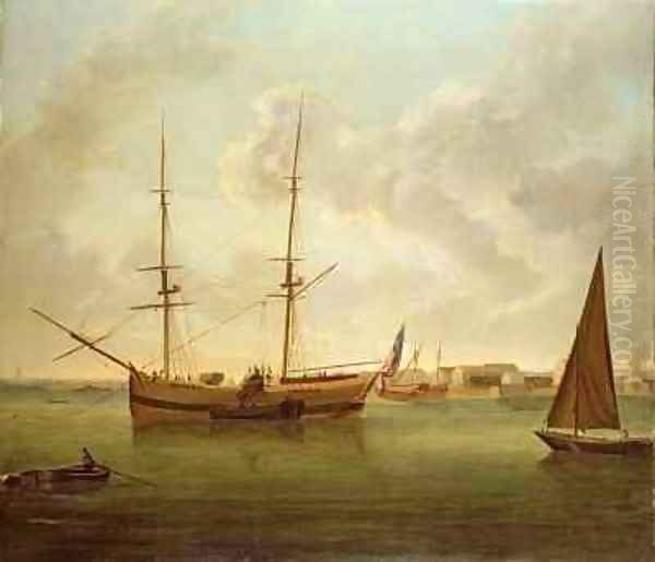 Collier Brig Discharging her Cargo of Coal into Lighters near Limehouse Oil Painting by Robert Dodd