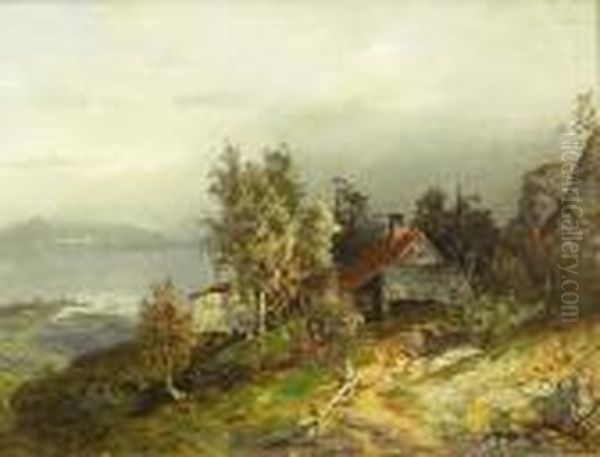 Kystparti Med Smabruk 1868 Oil Painting by Georg Anton Rasmussen