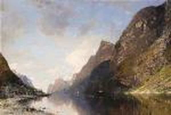 Fjord On The West Coast Oil Painting by Georg Anton Rasmussen